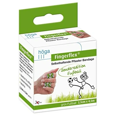 Obrázek Fingerflex Zelená fotbalová speciální edice 2,5 cm x 4,5 m natažená samolepicí náplast Bandáž elastická a odolná proti roztržení, voděodolná, bez latexu, 23 g, 1 kus (balení ks)