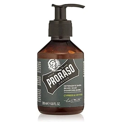 Obrázek Proraso Beard Wash Cypress &amp; Vetyver, 200 ml, voňavý šampon na vousy čistí, vyživuje a osvěžuje pokožku, mycí gel jemně odstraňuje nečistoty, Made in Italy