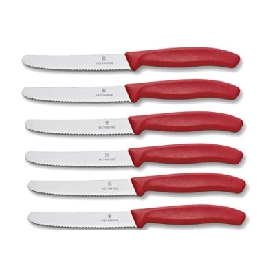 Obrázek Victorinox 6 kusů jídelních nožů kuchyňský nůž na housky Swiss Classic se zoubkovaným ostřím vyrobeno ve Švýcarsku červený