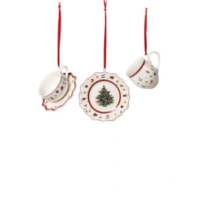Obrázek Villeroy &amp; Boch Toy&#039;s Delight Decoration Ornamenty sada nádobí 3dílná, ozdoby k zavěšení, prémiový porcelán, Tex tilien, kov, bílá, červená, 6,3 cm