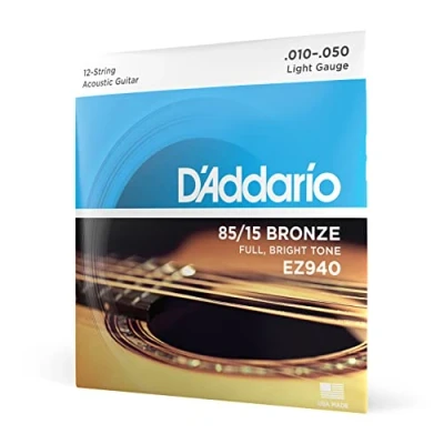 Obrázek D&#039;Addario kytarové struny westernová kytara pro akustickou kytaru 12strunná nejoblíbenější značka sad na světě EZ940 85/15 bronzová světlo (1050)