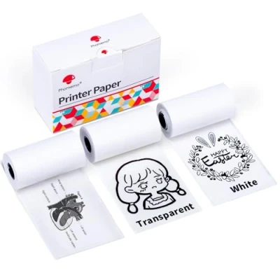 Obrázek Phomemo M02/M02Pro/M02S/M03/M03AS/M04S/M04AS Mini nálepka papír do tiskárny, bílé/polotransparentní/transparentní kapesní termopapír pro samolepicí nálepku, papír, 3 role