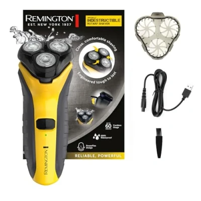 Obrázek Remington Elektrický holicí strojek [nezničitelný/Indestructible] rotační (mokrý a suchý, polykarbonátový kryt, čepele Dual track, komfortní detailní zastřihovač + 3denní styling vousů)