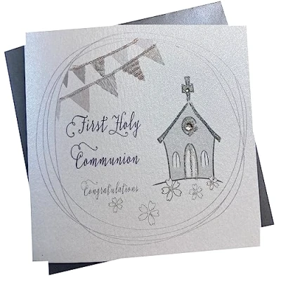 Obrázek WHITE COTTON CARDS &quot;First Holy Communion Congratulations, handgemachte Karte, Silber