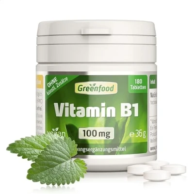Obrázek Vitamín B1, 100 mg, vysoká dávka, 180 tablet, veganský Bez umělých přísad. genové techniky.
