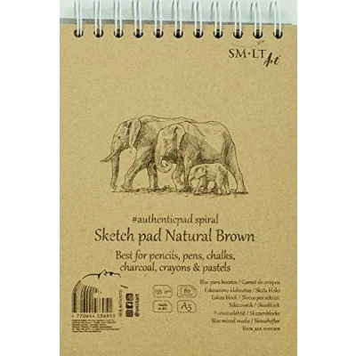 Obrázek SMLT 5EB 80TS/NTB Authentic Line A5 skicák blok, hnědý kraftový papír, 135 gsm, 80 listů, s perforací, recyklované víko a dvojitá spirála