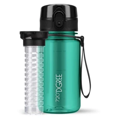 Obrázek 720DGREE Dětská láhev na pití 350 ml &quot;uberBottle&quot; crystalClear + nádoba ovoce zabezpečená proti vytečení, bez BPA do školky, školy, dívky a chlapce od 3 let malá vodu odolná