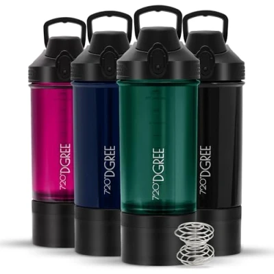 Obrázek 720DGREE Fitness šejkr &quot;uberShaker&quot; 550 ml prémiový proteinový s přihrádkou na prášek zabezpečený proti vytečení, bez BPA pohárek, nádoba míchání krémových proteinových koktejlů,