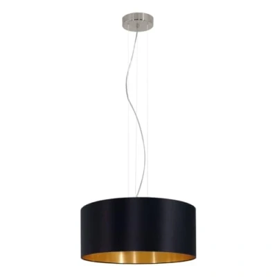 Obrázek EGLO Závěsná lampa Maserlo, 3 světelné textilní závěsné svítidlo, svítidlo z oceli ve stříbrné barvě a látky v černé zlaté barvě, objímka E27, Ø 53 cm