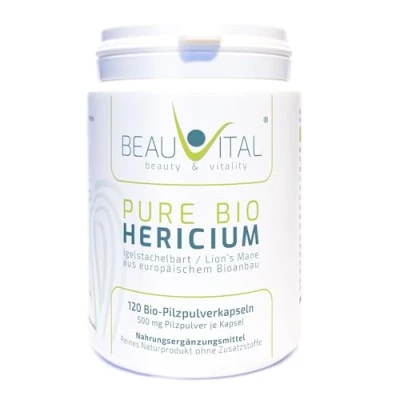 Obrázek Pure bio Hericium erinaceus kapsle Lions mane 120 kapslí po 500 mg prášek z zemědělství EU, veganské, bez umělých přísad