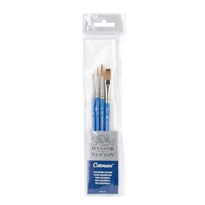 Obrázek Winsor &amp; Newton 5390604 Cotman Aquarell Syntetický štětec na vlasy s vynikající odrazovou silou, barevnou nosností a bodovou přesností sada 4 pinů, krátká rukojeť