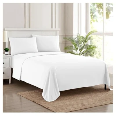 Obrázek Sweet Home Collection Fadenzahl 1800, weiche ägyptische Qualität, gebürstete Mikrofaser Laken Luxus Bettwäsche Set mit Bettlaken, Spannbettlaken, 2 Kissenbezügen, Feine doppelt, Weiß, Twin