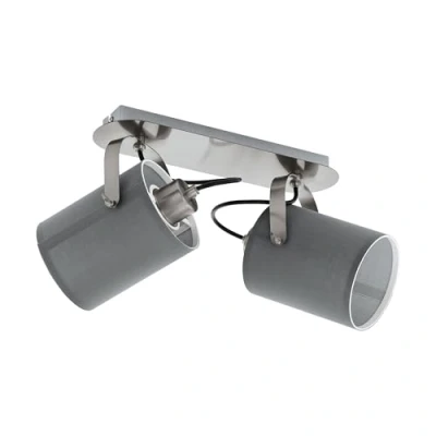 Obrázek EGLO Deckenlampe Villabate, 2 flammige Textil Deckenleuchte, Deckenspot aus Stahl, Stoff, Farbe: Nickel matt, grau, Fassung: E27