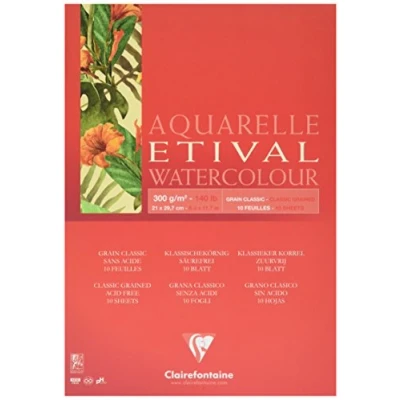 Obrázek Clairefontaine 96391C Aquarellblock Etival (matt, 300g, für alle Nasstechniken geeignet, 1 seitig verleimt, 10 Blatt, DIN A4, 21 x 29,7 cm, ideal Anfänger, säurefrei) weiß