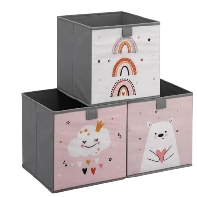Obrázek Navaris 3x krabice na hračky úložný box pro děti 28 x cm uložení dětského pokoje do boxy hrací motiv zvířete