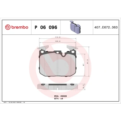 Obrázek Sada brzdových destiček, kotoučová brzda BREMBO P 06 096