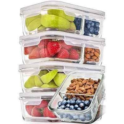 Obrázek [5er Pack] Frischhaltedosen Glas mit Deckel Meal Prep Boxen Glasbehälter Set Spülmaschinen Mikrowellen Gefrierschrankfest (850 ml: 2 Fach)