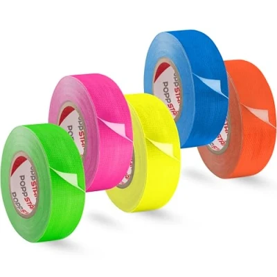 Obrázek POPPSTAR 5x neonová lepicí páska 25 mm x 10 m, fluorescenční textilní páska, žlutá, zelená, červená, modrá, růžová