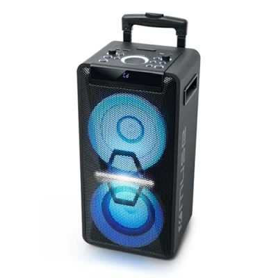 Obrázek Muse DJ PA zařízení s baterií, 300 W, CD, Bluetooth a světelnými efekty (USB, AUX, mikrofon, dálkové ovládání), černá