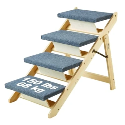 Obrázek VEVOR Holz Haustiertreppe/Haustierstufen, 2 in 1 faltbare Hundetreppe aus für Betten, Sofas und Autos, Rampe mit 4 Stufen kleine, mittelgroße große Haustiere, bis zu 68 kg