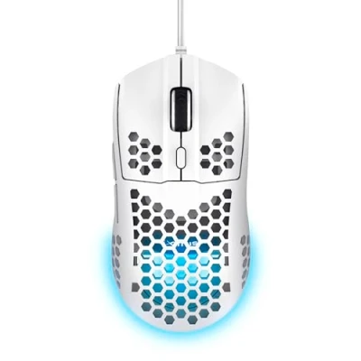Obrázek Trust Gaming GXT 928 Helox herní myš, ultralehká USB myš s kabelem 65 g, nastavitelná DPI (200 6400), optický senzor, 6 programovatelných tlačítek, RGB osvětlení pro PC MMO bílá