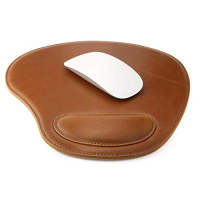 Obrázek Londo Tapis de Souris Ovale en Cuir PU Avec Repoignet Ergonomique Confort (Marron Clair)