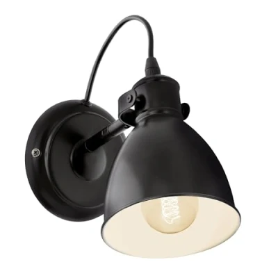 Obrázek EGLO Nástěnná lampa Priddy, 1 plamenné vintage nástěnné svítidlo v industriálním designu, retro z oceli, barva: černá, bílá, objímka: E27