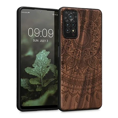 Obrázek kwmobile pouzdro kompatibilní s Xiaomi Redmi Note 11 Pro/Note Pro (5G) / 12 (4G) dřevěné mobilní telefon Cover TPU na mobil v tmavě hnědé indické slunce