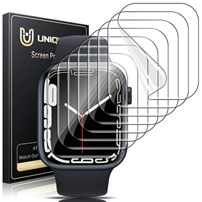 Obrázek UniqueMe pro Apple Watch Series SE2/SE/6/5/4 44 mm ochranná fólie 8 kusů, flexibilní TPU, iwatch ochrana displeje, bez bublin, měkká HD čirá na displej, plné zakrytí, proti prachu