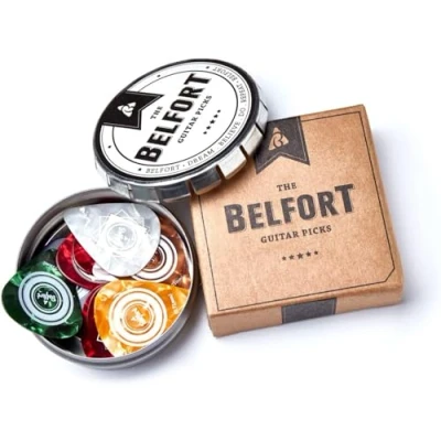 Obrázek BELFORT® 20 kvalitních trsátek na kytaru BONUS: e book zdarma V luxusní dárkové krabičce trsátko z extrémně robustního celulloidu 4 tloušťky: 0,461,20 mm