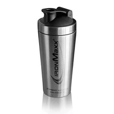 Obrázek IronMaxx Proteinový šejkr stříbrná barva 750 ml se šroubovacím uzávěrem, sítkem a měřící stupnicí odolný proti vytečení, vhodný do myčky bez změkčovadel BPA DEHP