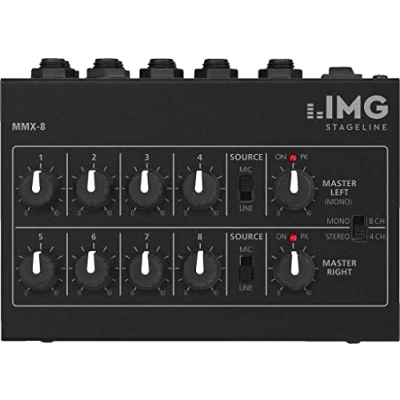Obrázek MONACOR 242860 MMX 8 miniaturní audio mixér v černé barvě, univerzální mixážní pult s konektorem jack