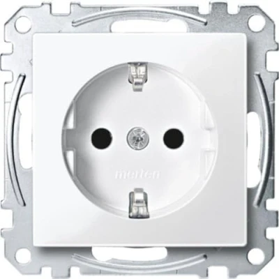 Obrázek Schneider Electric Merten MEG2400 0319 SCHUKO zásuvka, zvýšená ochrana proti dotyku, šroubovací zvedací svorky, lesklé polární bílé, systém M