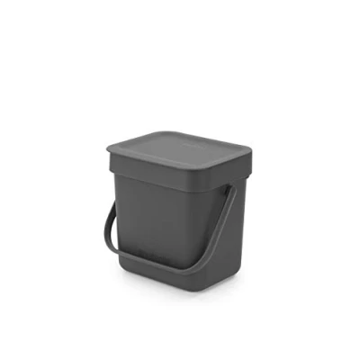 Obrázek Brabantia Sort &amp; Go Abfallbehälter 3L Kleiner Recyclingbehälter Tragegriff Pflegeleicht Für die Arbeitsplatte oder den Küchenschrank Küchenmülleimer Light Grey 19 x 14 18 cm