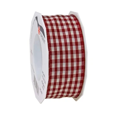 Obrázek PRÄSENT Vichy Geschenkband mit Drahtkante Bordeaux/créme, 20 m Dekoband zum Verzieren &amp; Basteln, 40 mm Breite, Kariertes Band für Bunte Dekos Geschenkverpackungen, zu feierlichen Anlässen