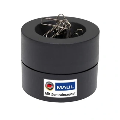 Obrázek Maul zásobník sponek MAULpro Ø 7,3 x 6 cm psací stůl organizér pro kancelářské sponky příslušenství s magnetem kancelář včetně 15 svorek stylový černý