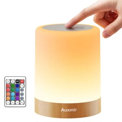 Obrázek Auxmir lampa na noční stolek, světlo, dotyková stmívatelná, stolní se 13 barvami, 5 svítivostí, 4 režimy, LED USB dobíjecí s funkcí časování, přenosná do ložnice, obývacího pokoje,