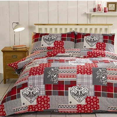 Obrázek Alpine Patchwork 100% gebürsteter Baumwolle Feinbiber Bettwäsche Herz Bettdecke Bettbezug und Kissenbezug Bett Set, Rot/Mehrfarbig, Single