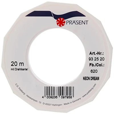 Obrázek PRÄSENT C.E. Pattberg NEON Dream Band s drátěnou hranou mandarinka (oranžová), 20 m stuha pro barevné, 25 mm šířka, křiklavé dárkové balení, dekorace a aplikace