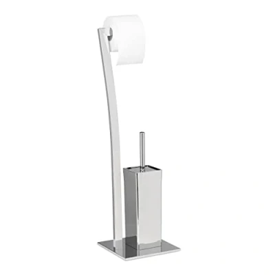 Obrázek Relaxdays sada WC Wimedo, hranatá (v x š h): 71 20 cm, držák toaletních kartáčků z ušlechtilé oceli s lakováním, toaletního papíru a rolí jako volně stojící