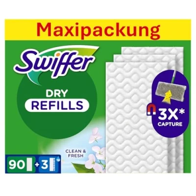 Obrázek Swiffer Mop na podlahu s 90 suchými a 3 vlhkými hadříky zachytí nečistoty uzavře je