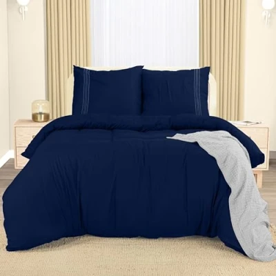 Obrázek Utopia Bedding Ložní prádlo sada 200 x povlečení z mikrovlákna cm + 2 vyšívané povlaky na polštáře 80 námořnická modrá