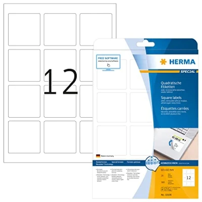 Obrázek HERMA 10109 univerzální odlepitelné etikety, 25 listů, 60 x mm, 12 archů A4, 300 kusů, samolepicí, potištěné, matné, čtvercové, prázdné papírové lepicí bílé