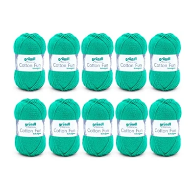 Obrázek Gründl Cotton Fun pletací příze / háčkovací (měkká ze 100% bavlny, certifikováno Öko Tex, 50 g/115 m, tloušťka jehlic: 3 4, 10 klubka á g), trávově zelená, 27 00 x 11 07,00 cm