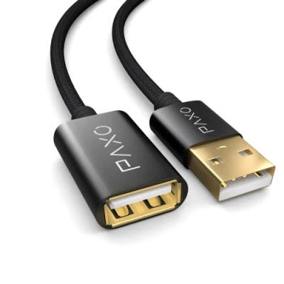 Obrázek PAXO 3m Nylon USB 2. 0 prodloužení černé, A prodlužovací kabel, hliníkový konektor, látkový plášť
