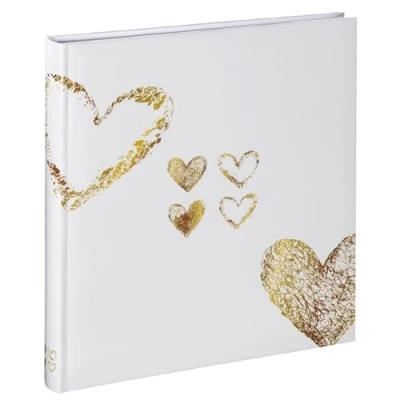 Obrázek Hama Fotoalbum motiv srdce 29 x 32 cm (svatební album s 50 bílými stranami fotokniha pro 250 fotografií ve formátu 10 15, k nalepení a vlastnímu vytvoření) bílá/zlatá