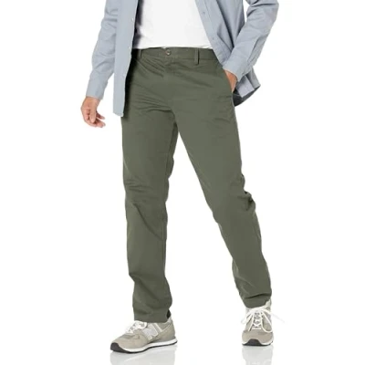 Obrázek Amazon Essentials Herren Knitterfreie Flatfront Chinohose in schmaler Passform, Dunkles Olivgrün, 30W / 29L