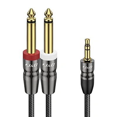 Obrázek J&amp;D 3,5 mm k Dual 1/4 palce Stereo Splitter Y kabel, 1/8 TRS samec na 2 x 6,35 Mono kabel pro telefon / zesilovač mixér audio rekordér 1,8 metru