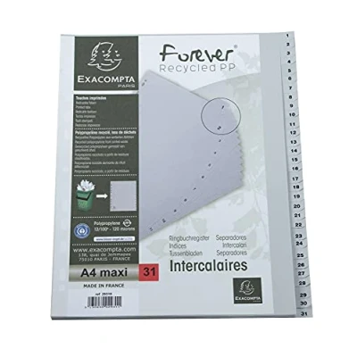 Obrázek Exacompta 2931E plastový rejstřík 1 31 pro DIN A4 MAXI z recyklovaného plastu dílů plná výška 24 x 29,7 cm šedá s potištěnými záložkami univerzální děrování modrý anděl dělicí listy proužky