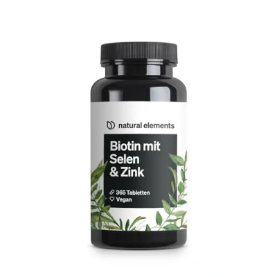 Obrázek Biotin + selen zinek pro pokožku, vlasy a nehty 365 veganských tablet bez stearátu hořečnatého, laboratorně testováno vyrobeno v Německu